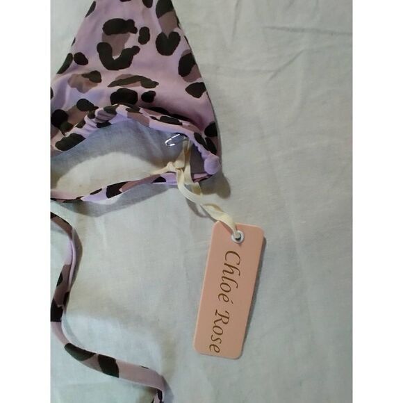 Chloe Rose Size XS Purple Cheetah Print String Bikini Top Micro Triangle - Picture 2 of 3